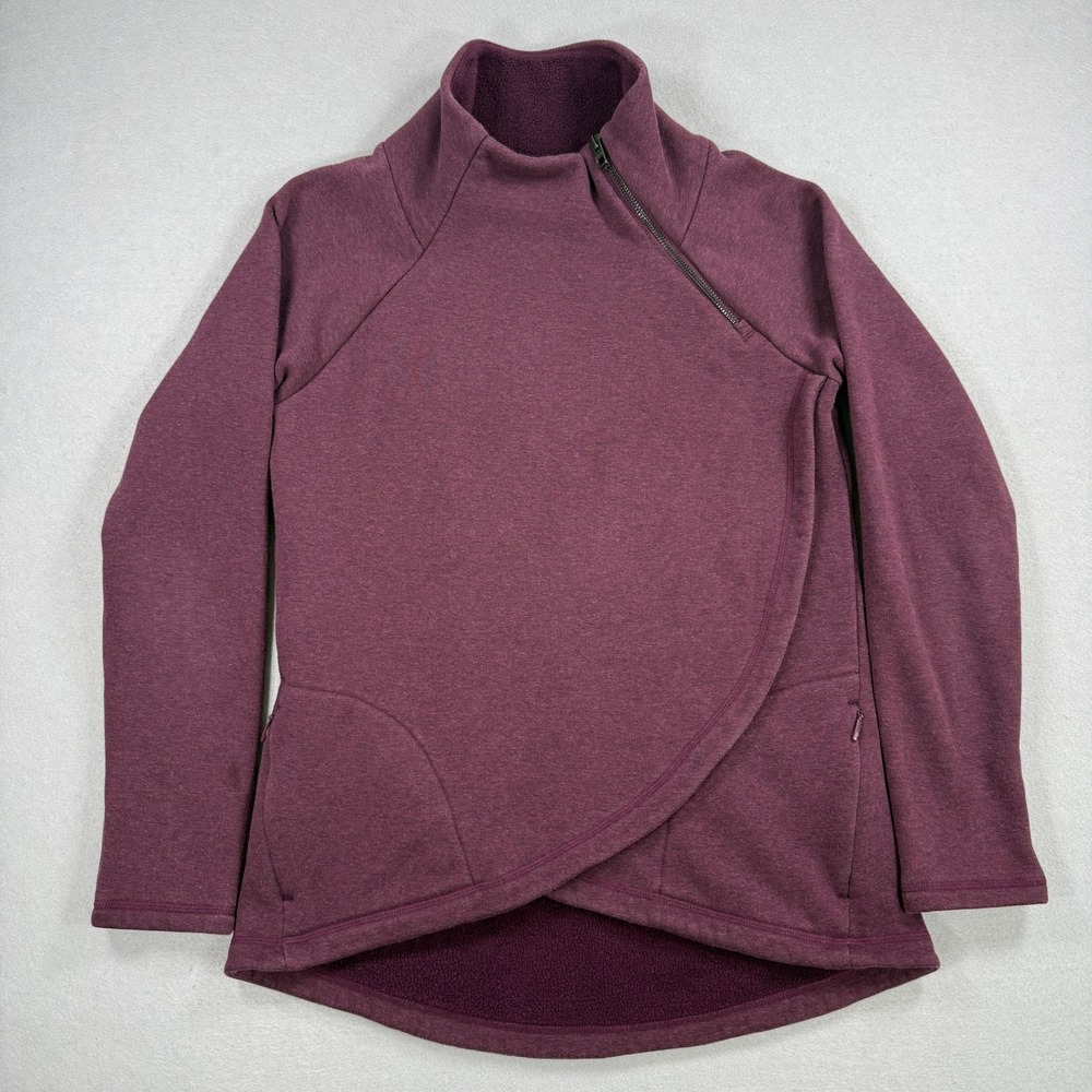 Athleta Asymmetric Zip Pullover Mens XS Burgundy Cozy‎ Karma Mock Neck Fleece